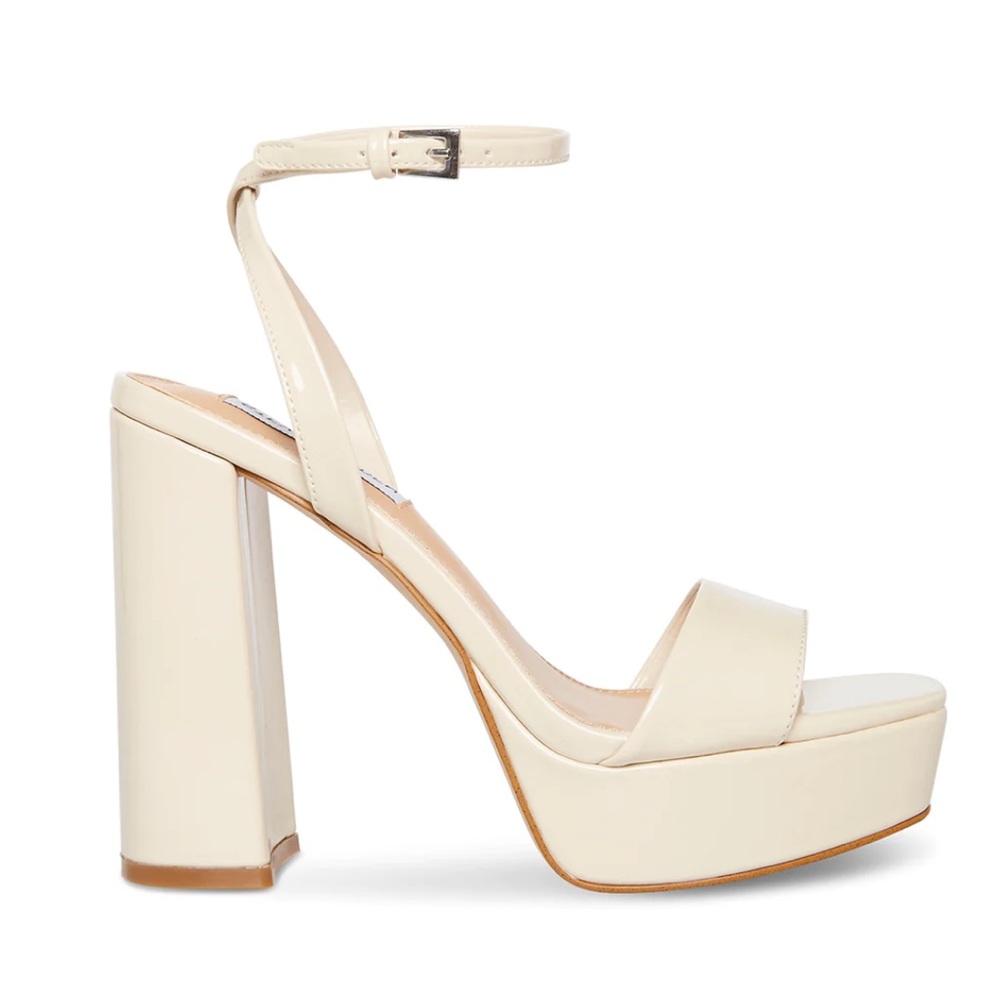 Women’s Steve Madden Lessa platform heels in Bone Pantent color.